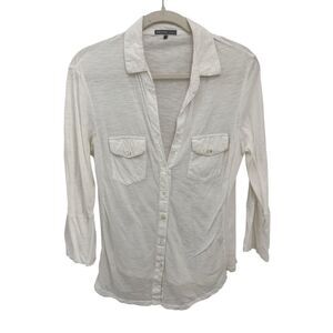 Standard James Perse Women’s Slub Knit Polo Shirt Size 3 Large White